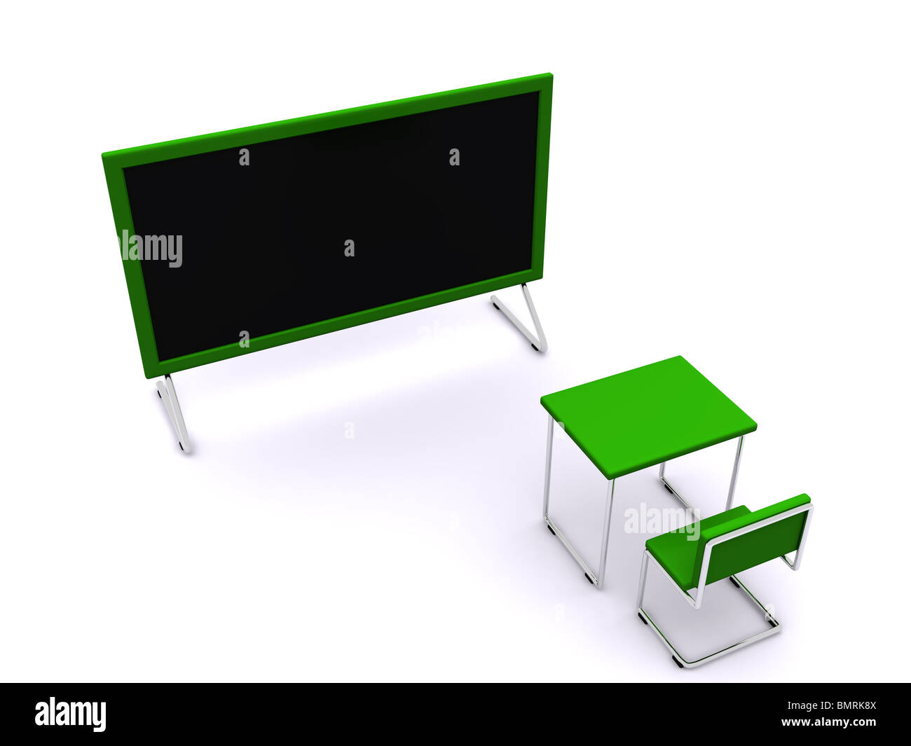 school desk with board. 3d Stock Photo