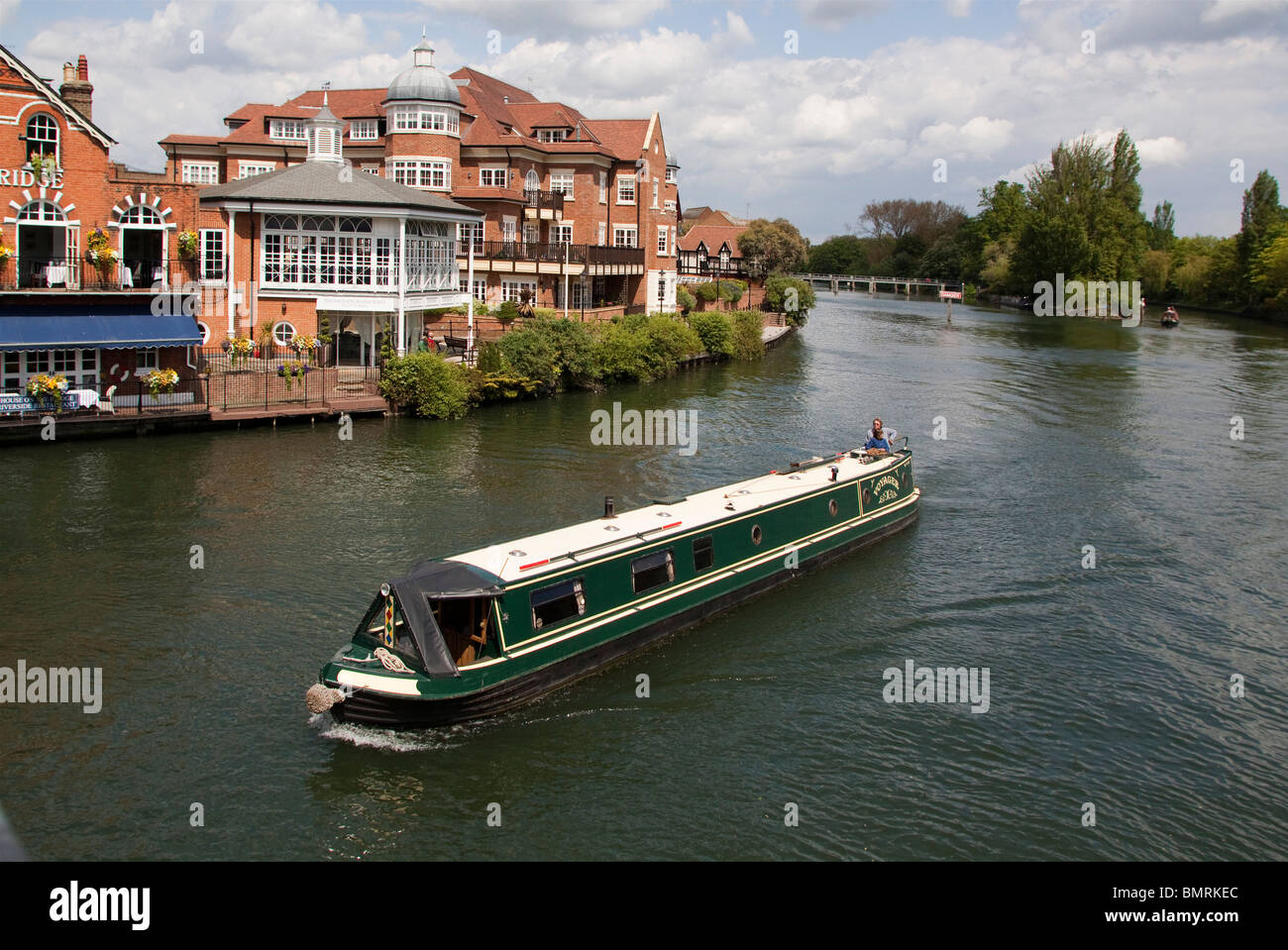 Canal boat, barge on the Thames at  'house on the bridge 'Windsor, Berkshire England. Horizontal. 104765 Windsor Stock Photo
