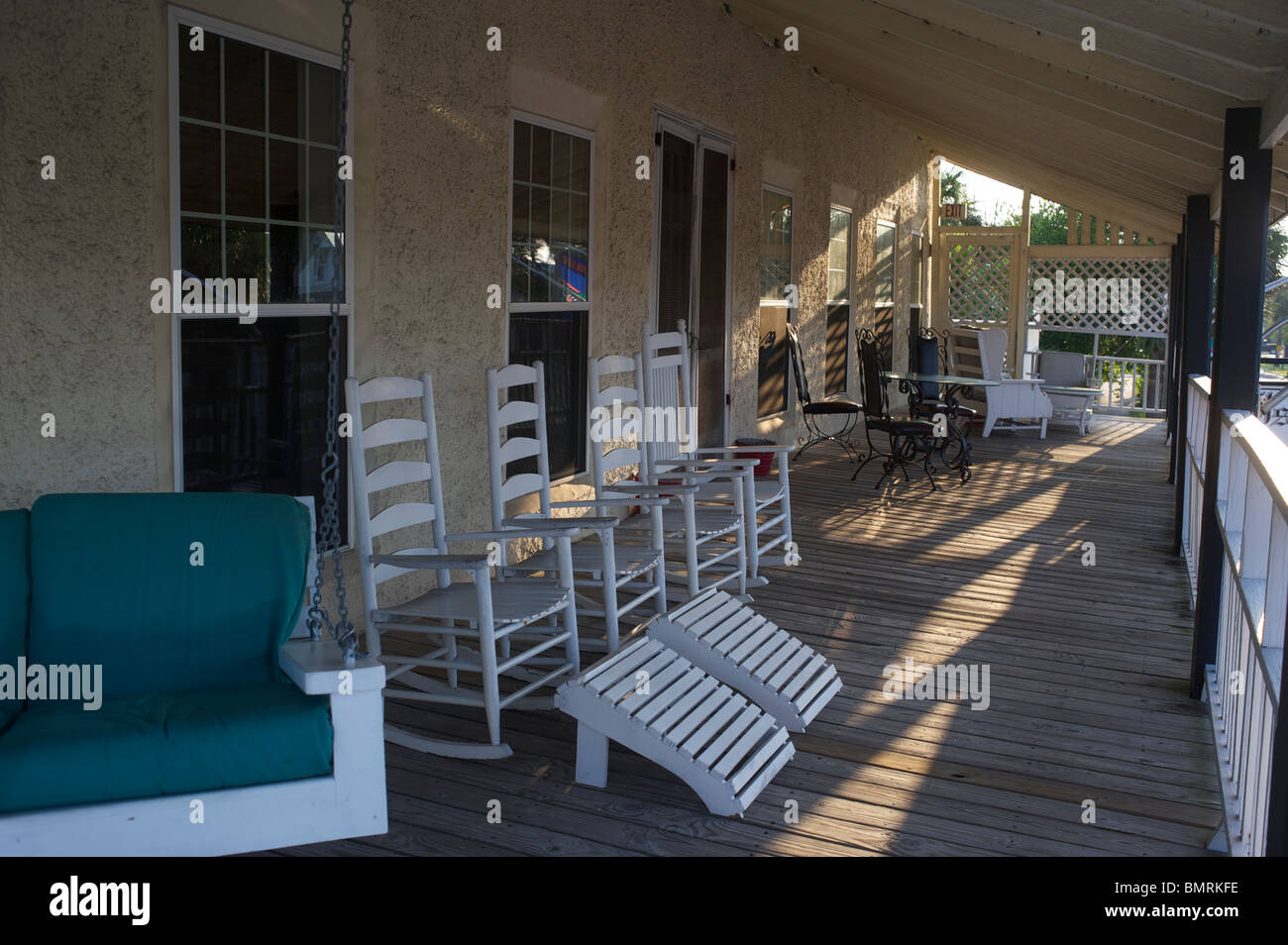 Porch of the Island Hotel, Cedar Key, Florida Stock Photo