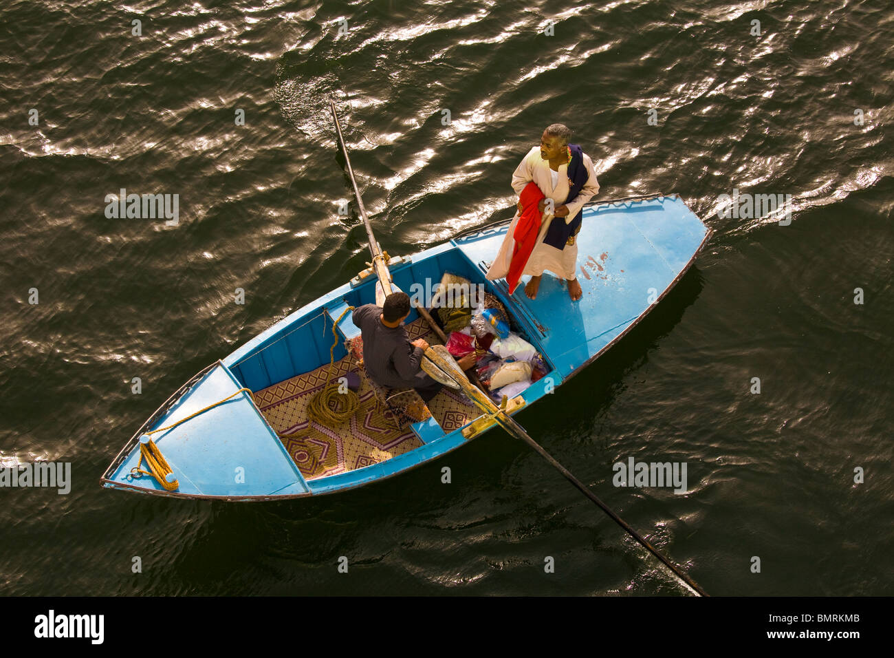 Locals selling goods from their boats at Esna Lock Stock Photo