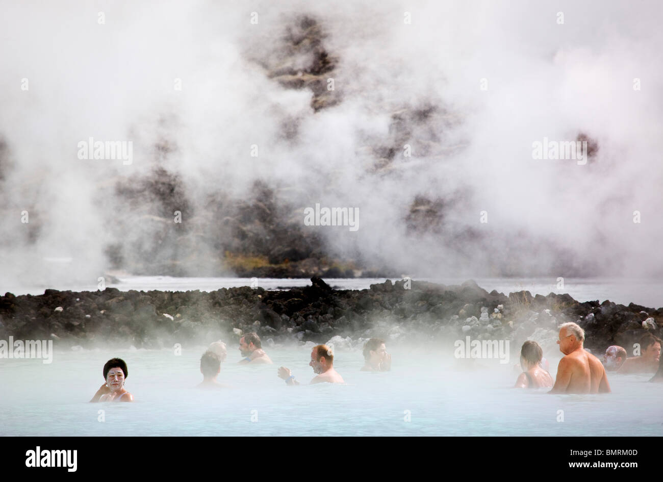 The Blue Lagoon, 39 km from the capital city of Reykjavík , geothermal spa is one of the most visited attractions in Iceland. Stock Photo