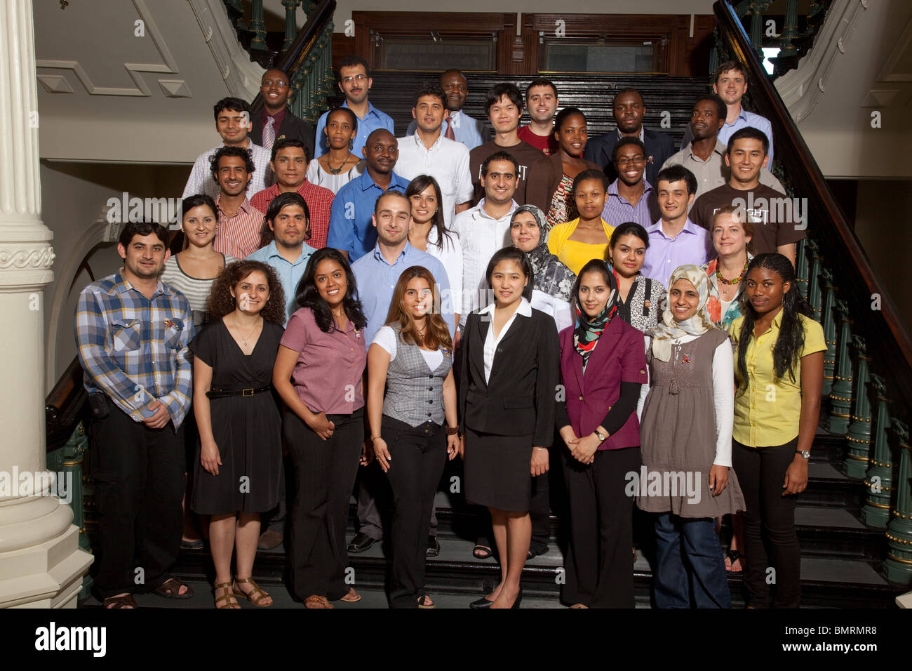 Fulbright Scholar students from all over the United States gather for a photo at the Texas Capitol while touring Austin Stock Photo