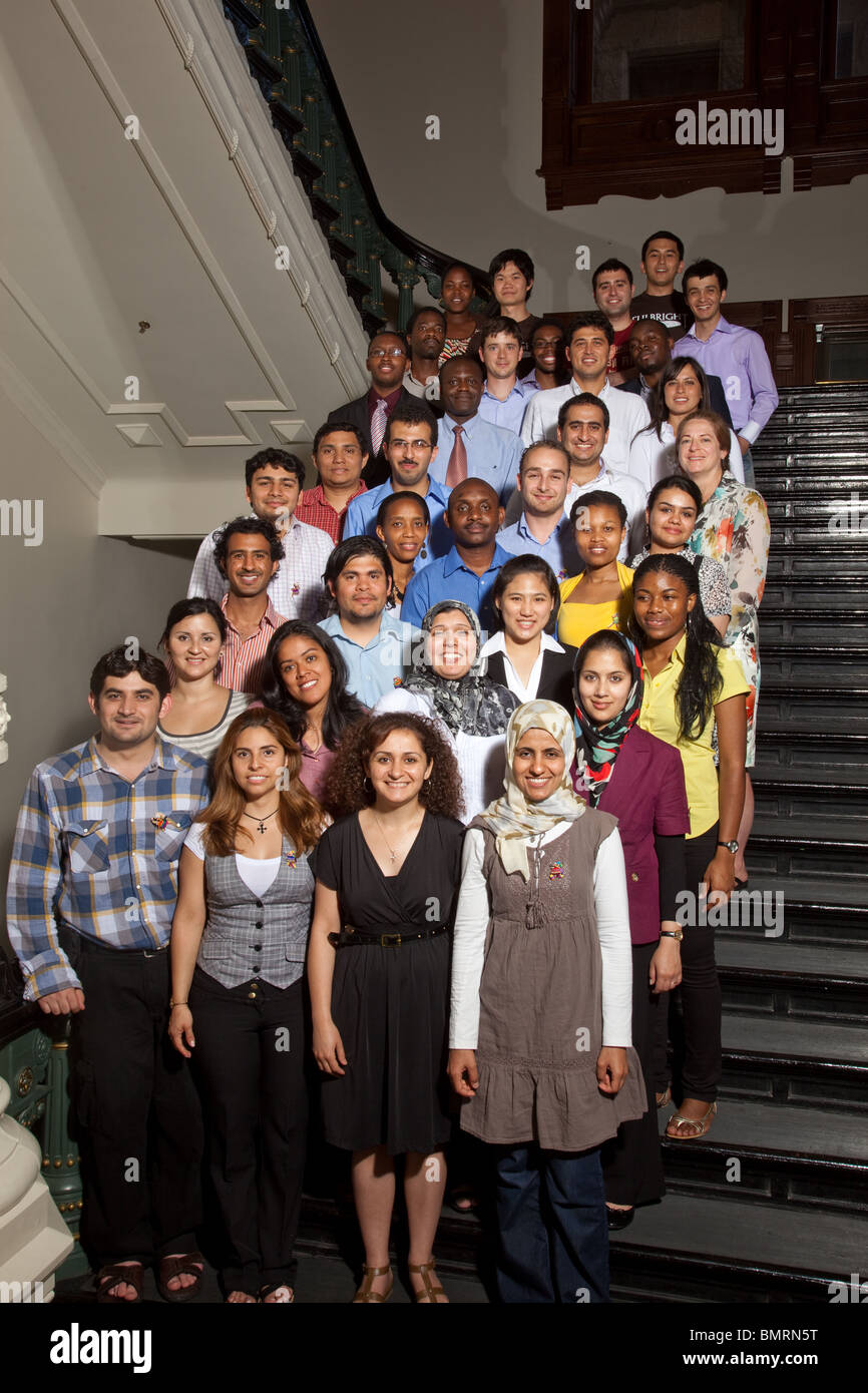 Fulbright Scholar students from all over the United States gather for a photo at the Texas Capitol while touring Austin Stock Photo