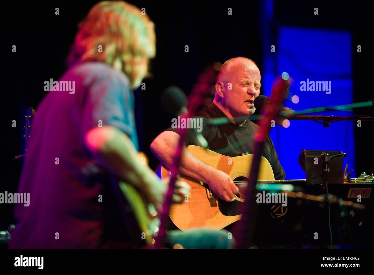 Irish folk singer songwriter and guitarist Christy Moore playing at Hay Festival 2010 Hay on Wye Powys Wales UK Stock Photo