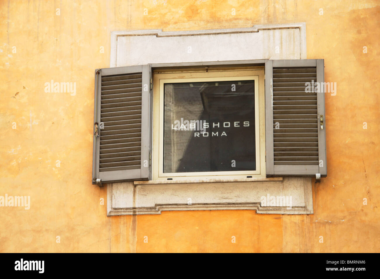 Shuttered window advertising Lab Shoe shop, Rome, Italy Stock Photo Alamy