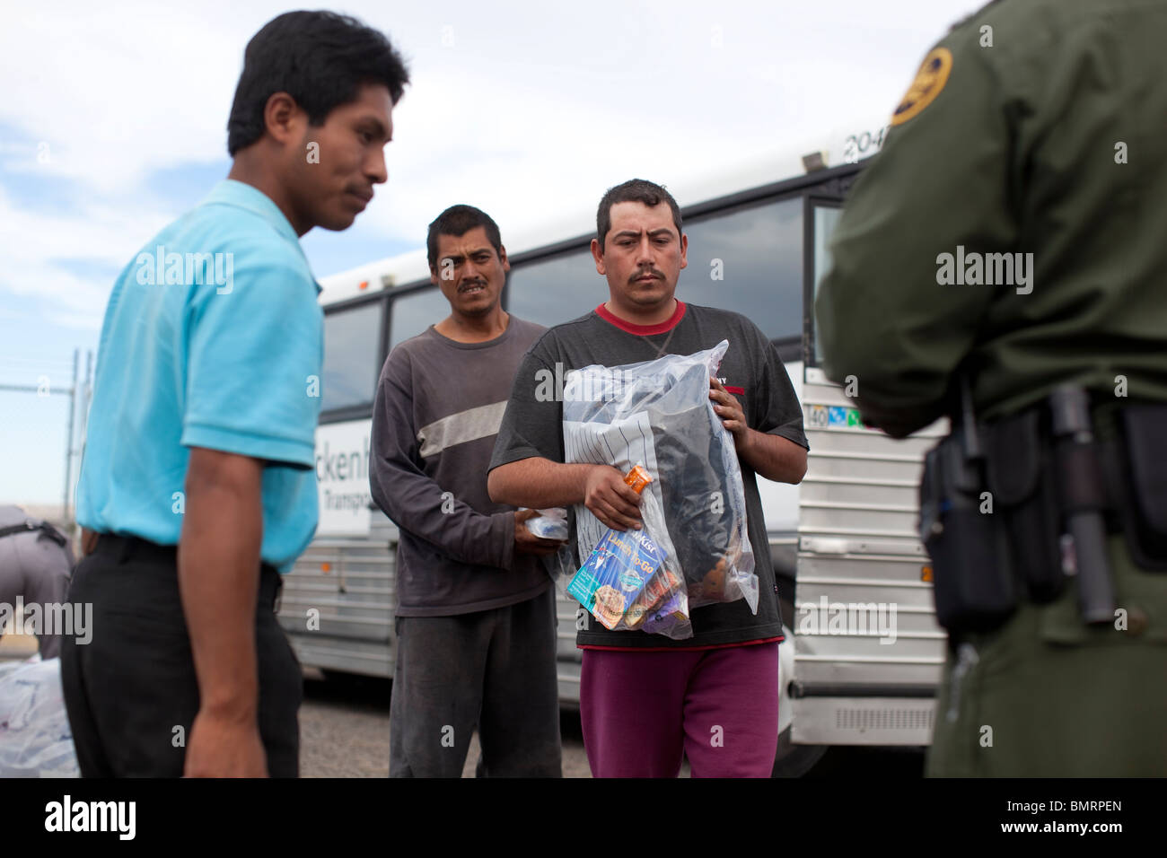 Illegal aliens caught in the Tucson Arizona area by the U.S. Department of Homeland Security are taken back to Ojinaga, Mexico Stock Photo