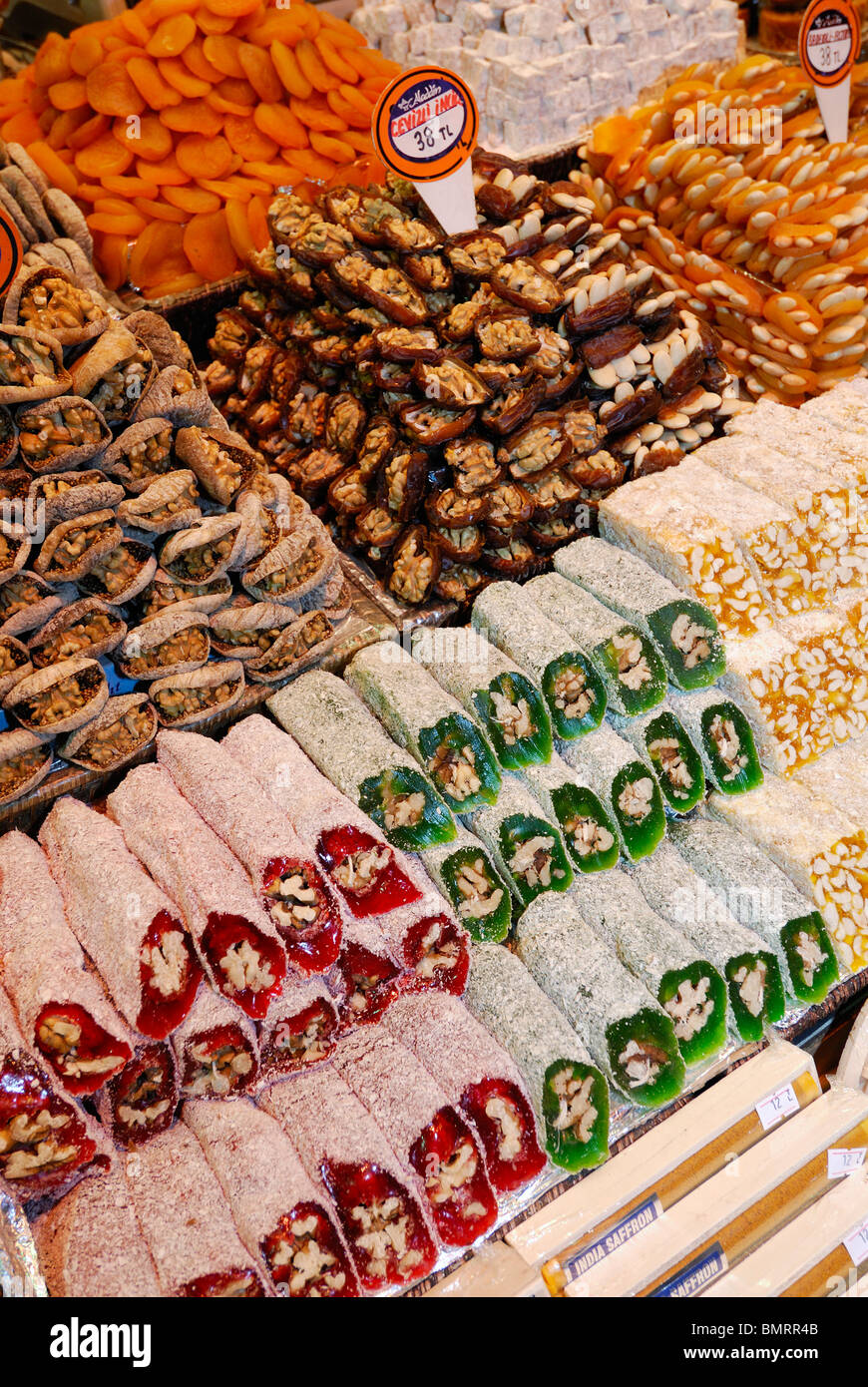Istanbul. Turkey. Sweets & Turkish Delight (Lokum) at the Spice Bazaar aka Egyptian Bazaar. Stock Photo