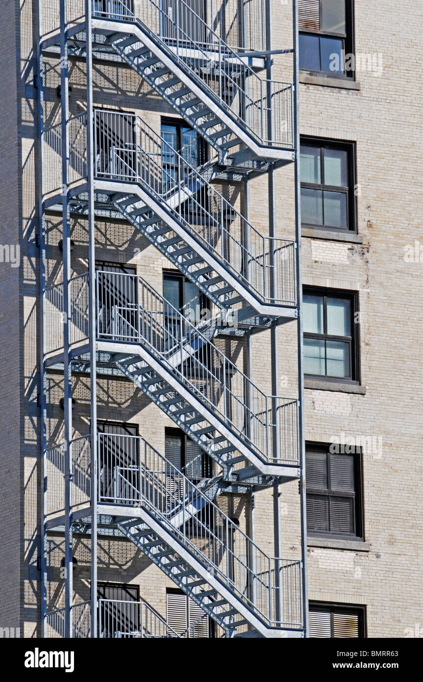 Canada, Montreal, Exterior Fire Escape On The Side Of A Tall Building Stock Photo