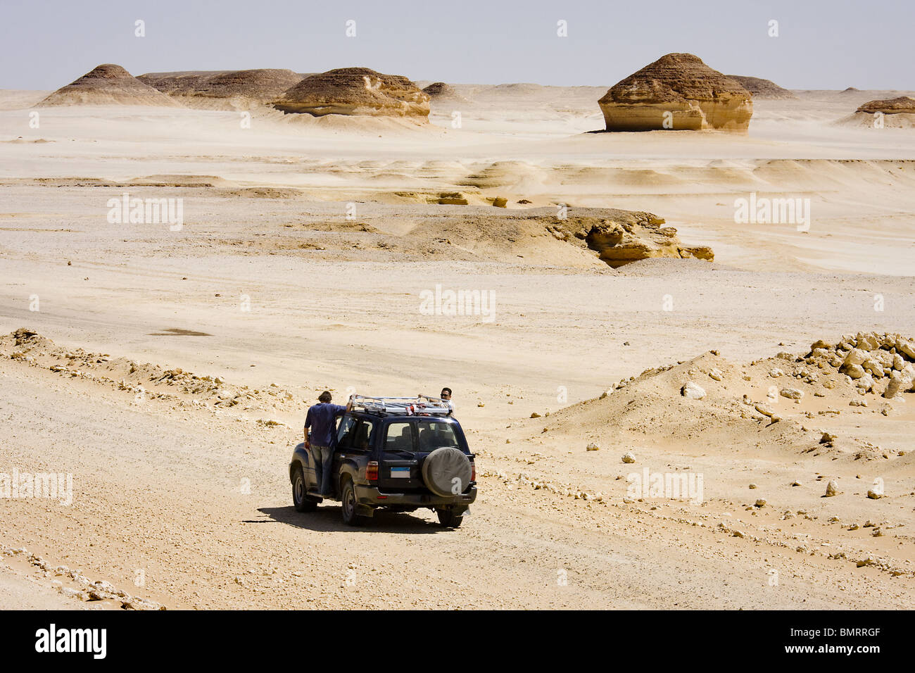 4x4 in White desert. Egypt Stock Photo