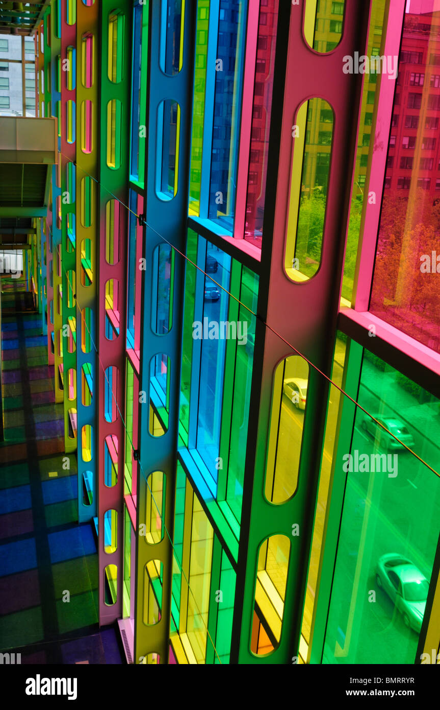 Canada, Montreal,The Coloured Glass Windows At The Palais de Congress