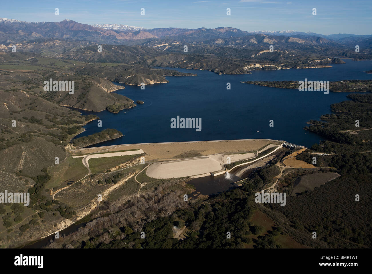 aerial view above Bradbury Dam Lake Cachuma Santa Ynez Valley Barbara