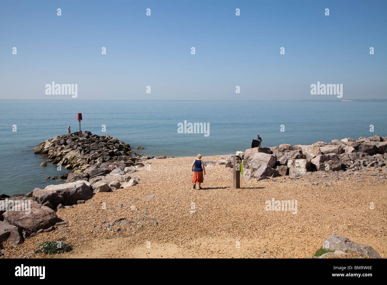 Rock stone groynes sea defences at Barton on Sea Stock Photo