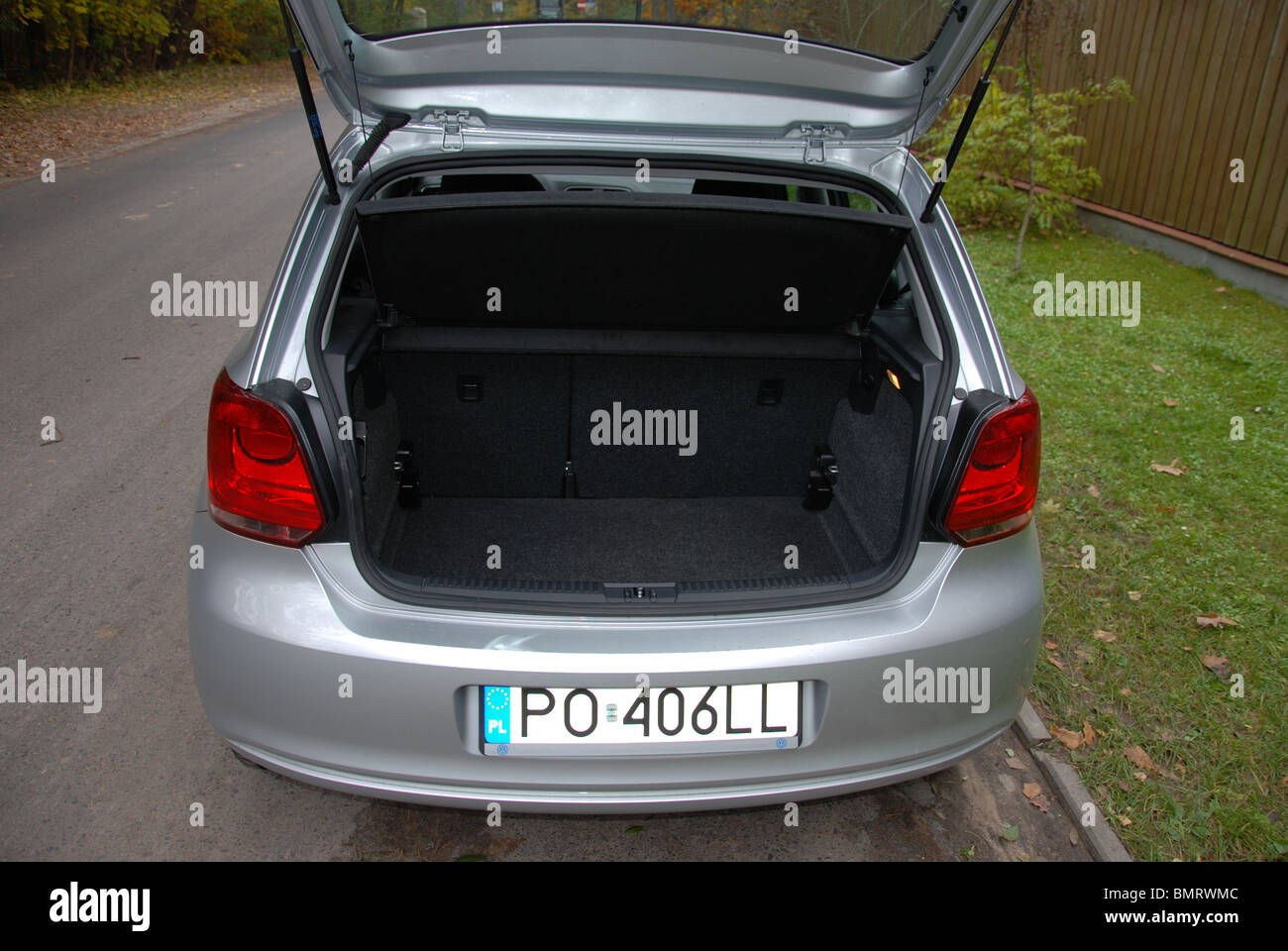 Volkswagen Polo 1.6 TDI - MY 2009 - silver - five doors (5D) - German subcompact city car - boot, trunk Stock Photo