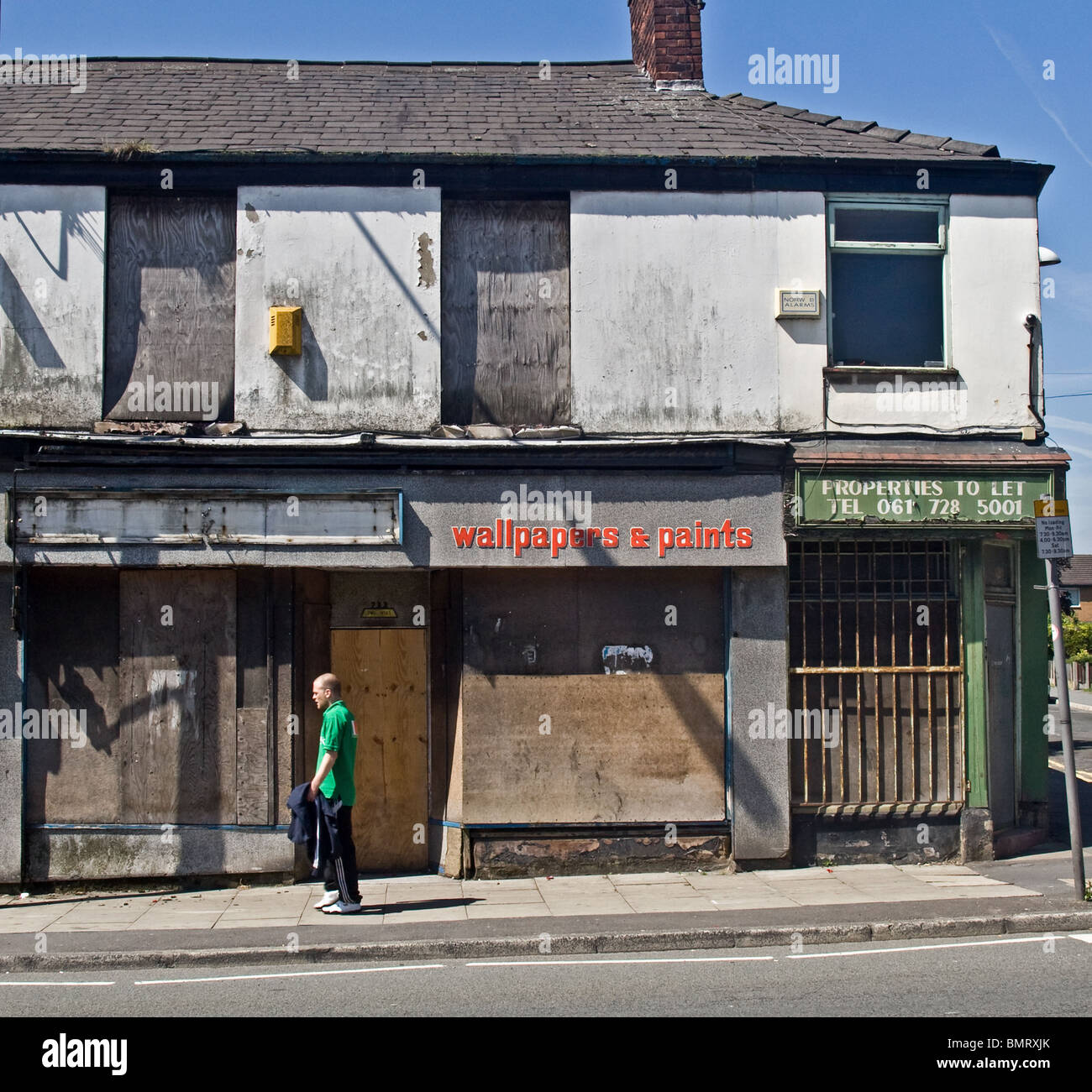 Derelict shops, Swinton/ Clifton area, Salford , Greater Manchester, UK Stock Photo