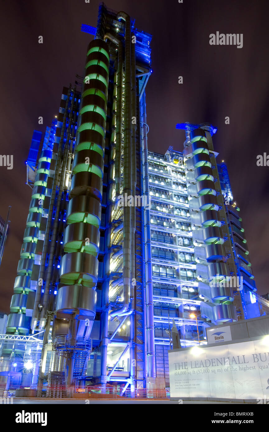 The Lloyds Insurance building in the City of London at night. Stock Photo