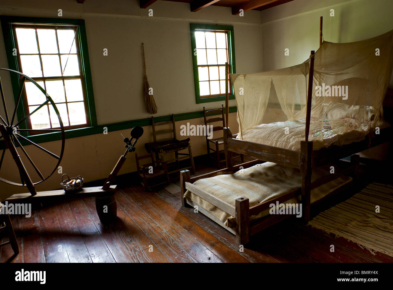 Bedroom spinning wheel beds Vermilionville Cajun Creole heritage