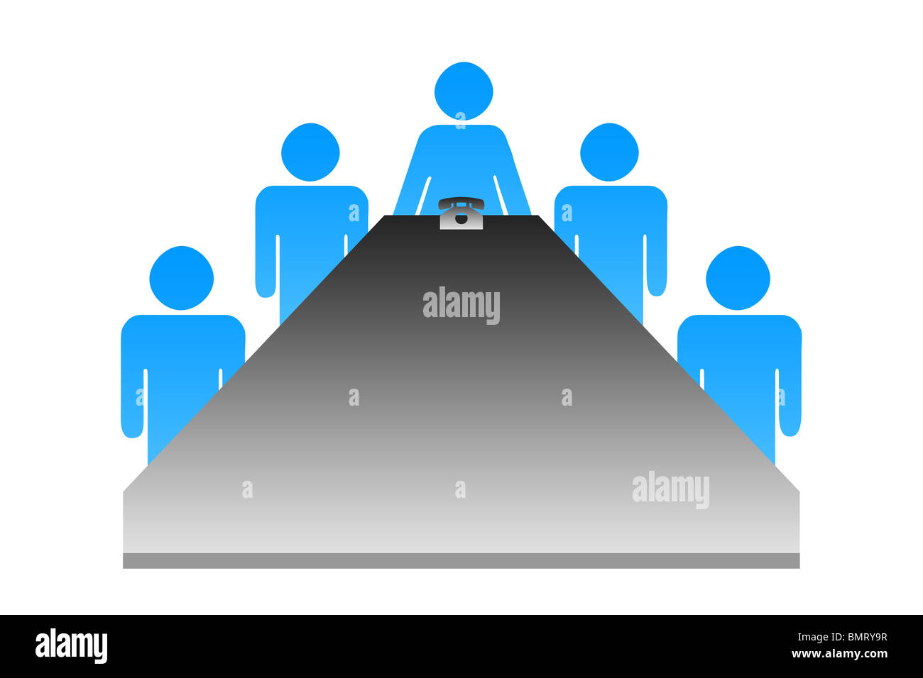 Illustration of female boss or chairwoman at table with group of men