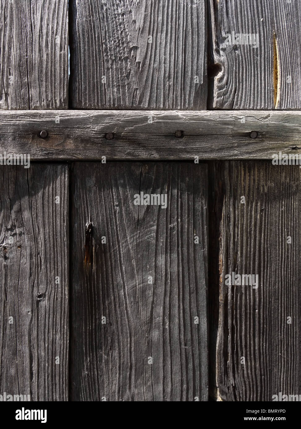 Old wooden door fragment, Izhevsk region, Udmurt Republic, Russia Stock Photo