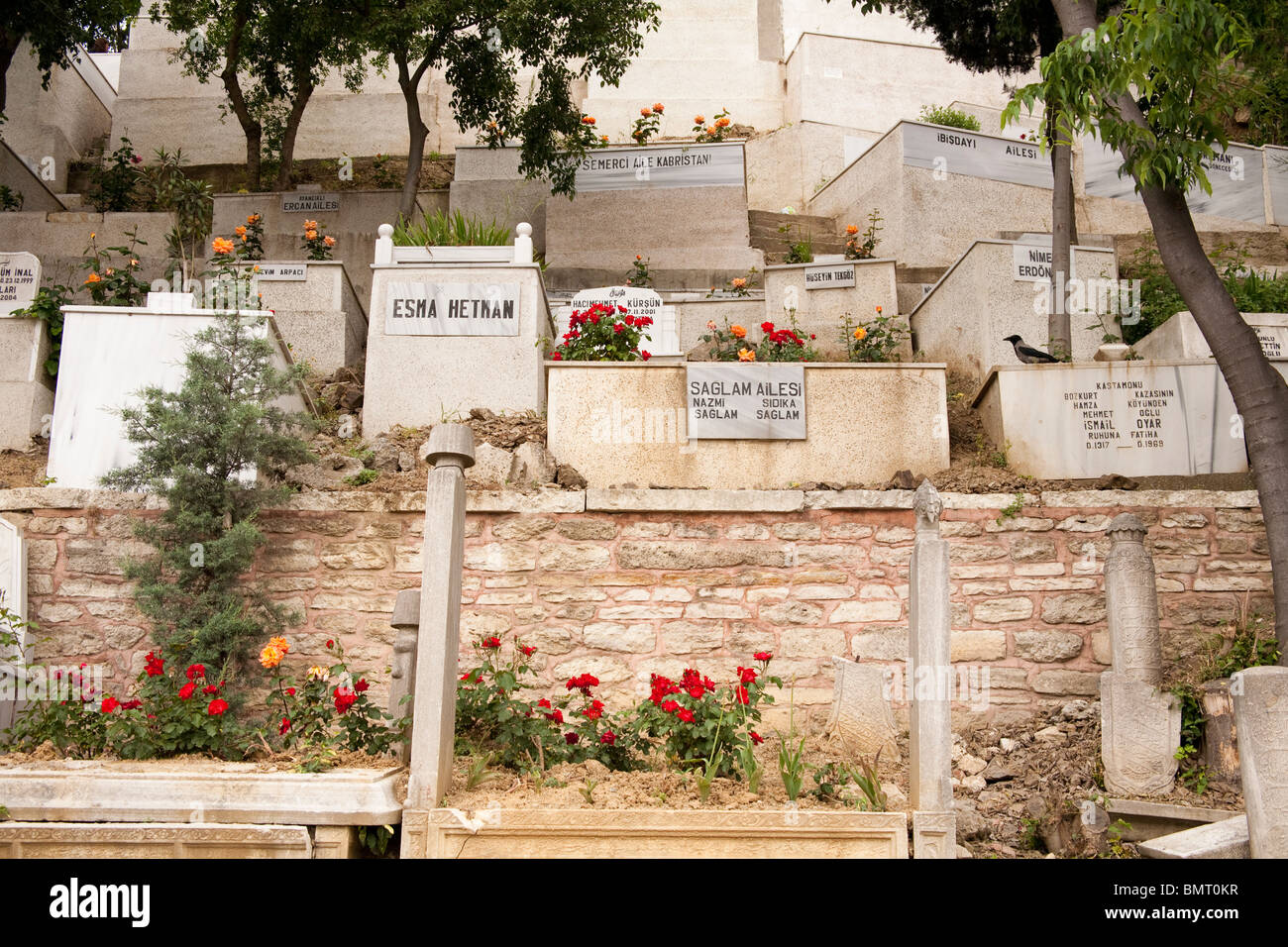Graves in cemetery beside the Eyup Sultan Mosque, Eyup, Istanbul, Turkey Stock Photo
