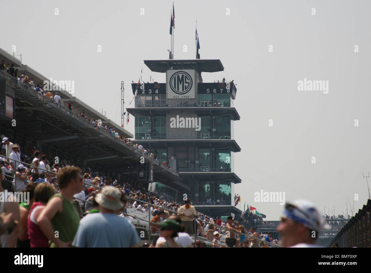 The IMS tower at the Indianapolis 500 race in Speedway, IN during the 2010 Indy 500 race. Stock Photo