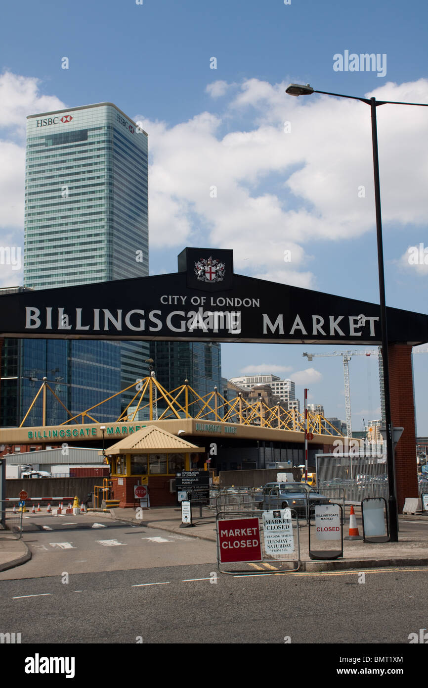 Billingsgate Market with the HSBC Building in the background Stock
