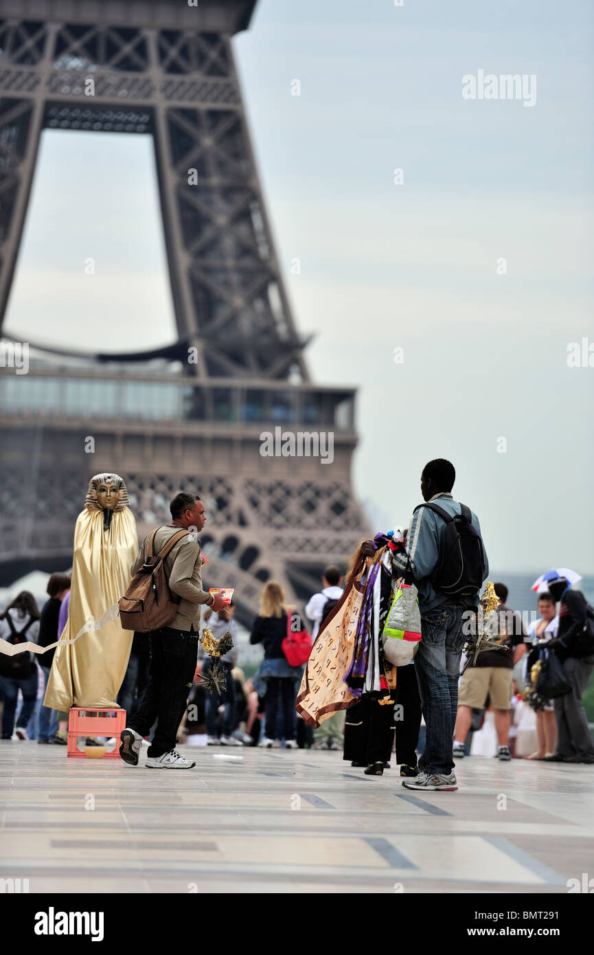 Eiffel Tower and market on Trocadero Stock Photo