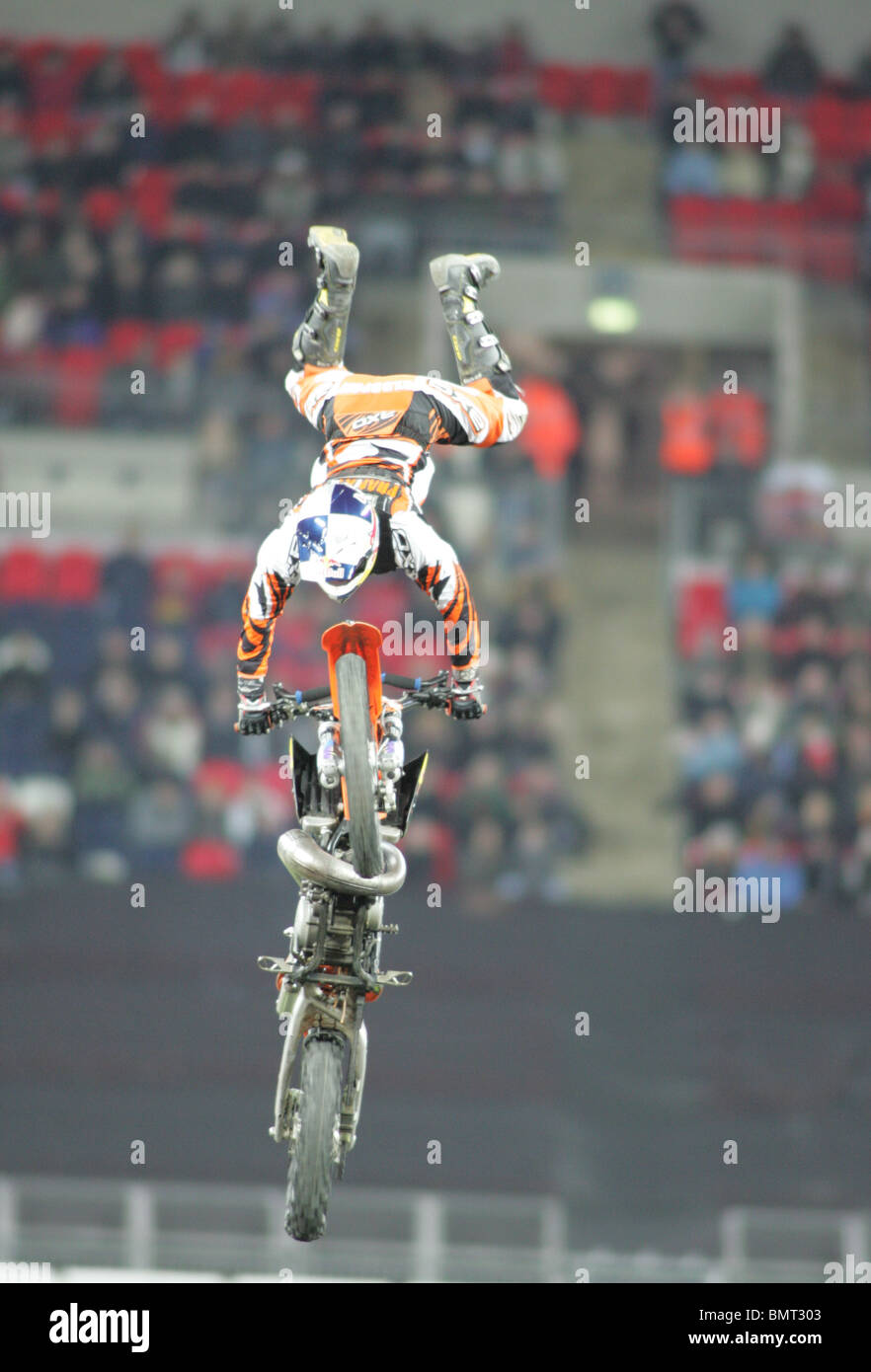 bike stunts at race of champions 2008 at wembley stadium Stock Photo