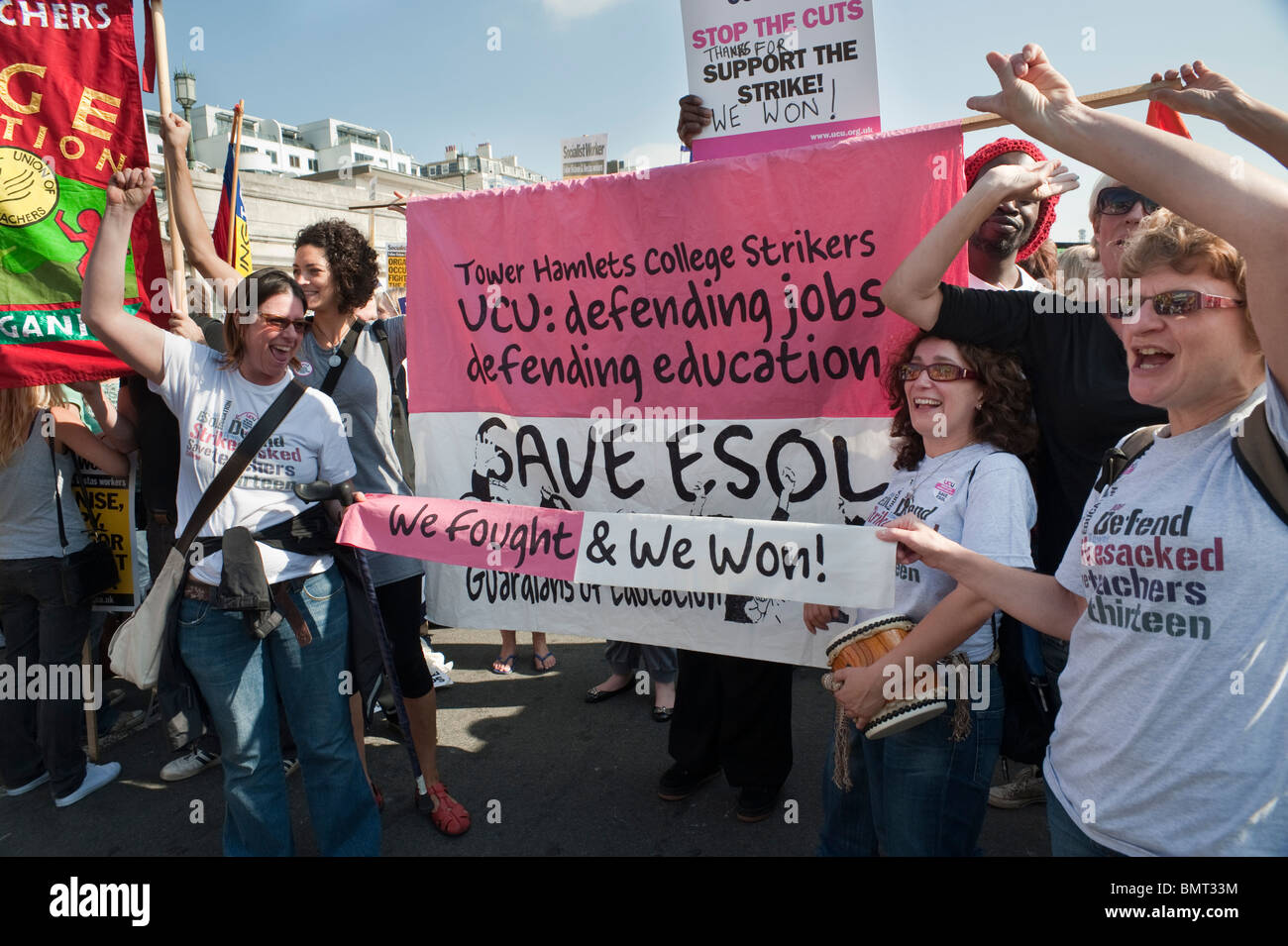 Tower Hamlets College Strikers celebrate their victory at Jobs
