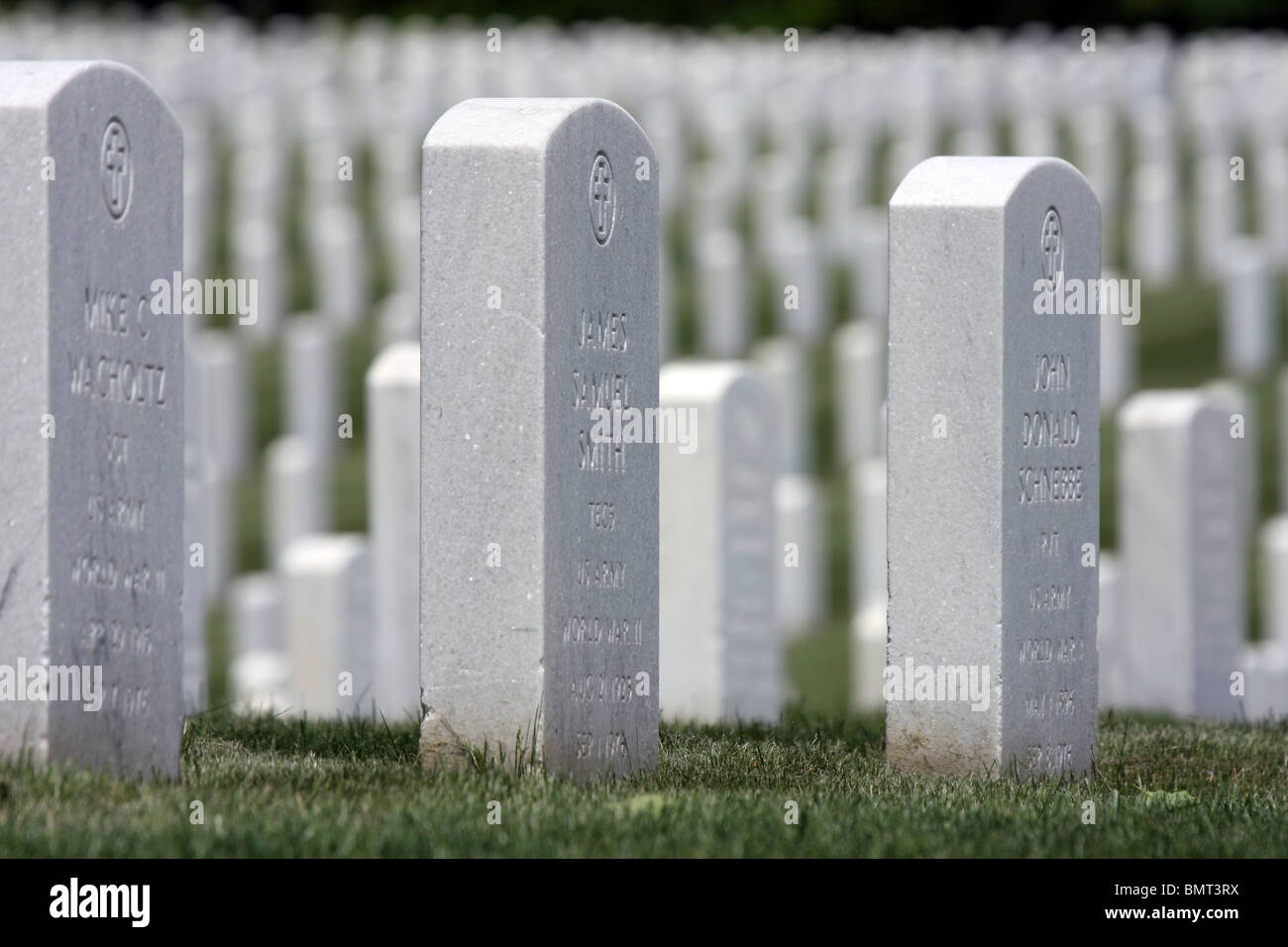 Grave stone marker at the Wood National Cemetery at the Zablocki VA medical Center Milwaukee Wisconsin Stock Photo