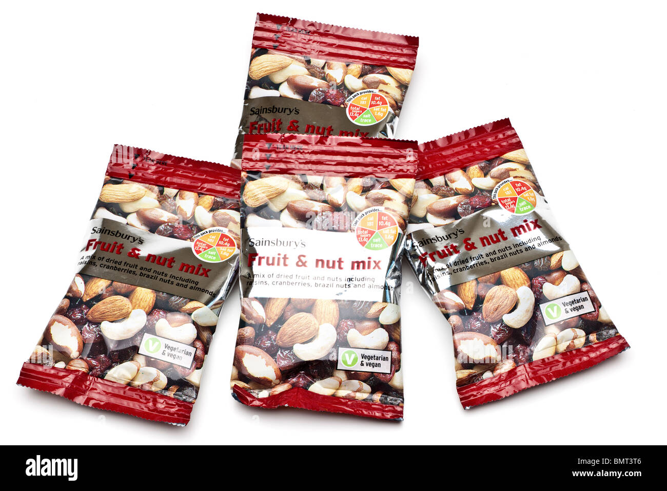 Four packets of Sainsbury's fruit and nut mix Stock Photo