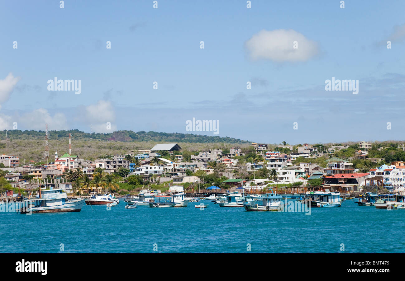 The main harbor on San Cristobal in the Galapagos Islands Stock Photo