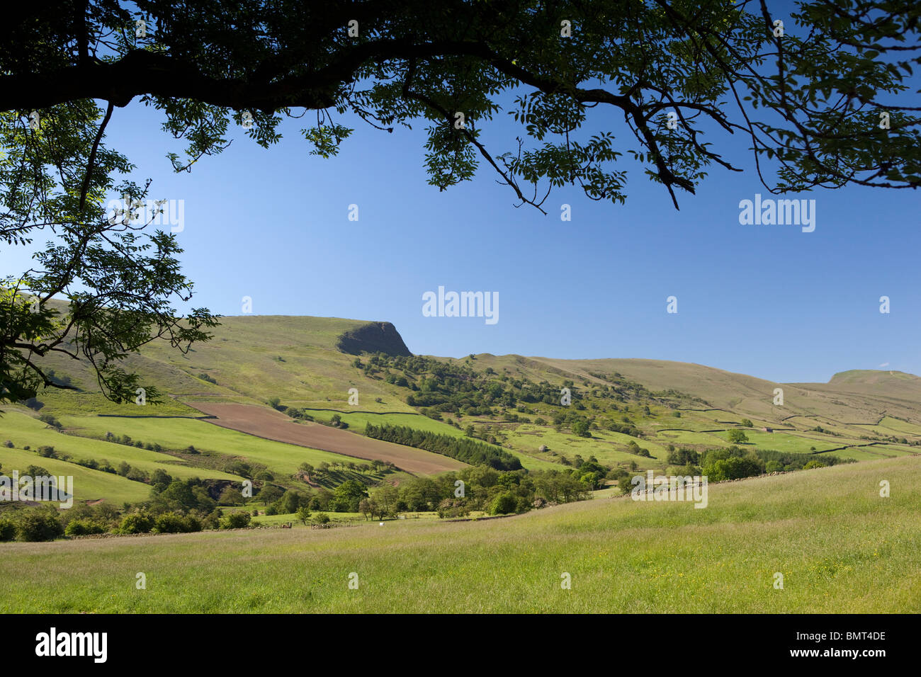 UK, England, Derbyshire, Vale of Edale, farmland below Hollins Cross Stock Photo