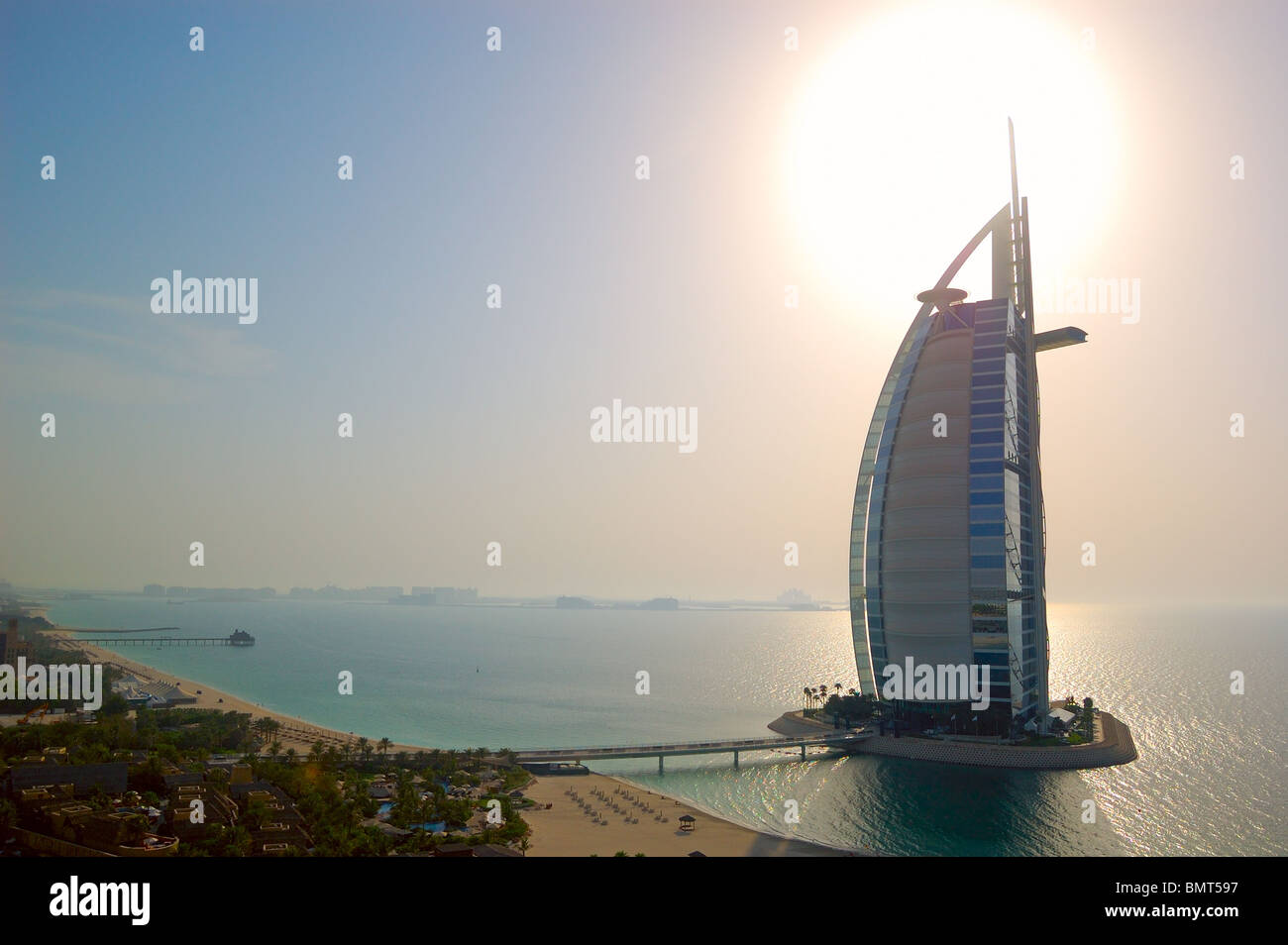The world's first seven stars luxury hotel Burj Al Arab 'Tower of the Arabs', also known as 'Arab Sail' at sunset Stock Photo