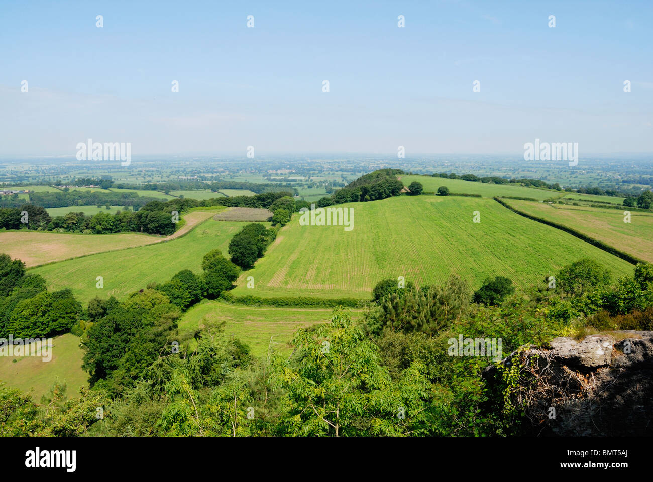 View over the of Cheshire Plains from near Rawhead Farm on the Sandstone trail. Stock Photo