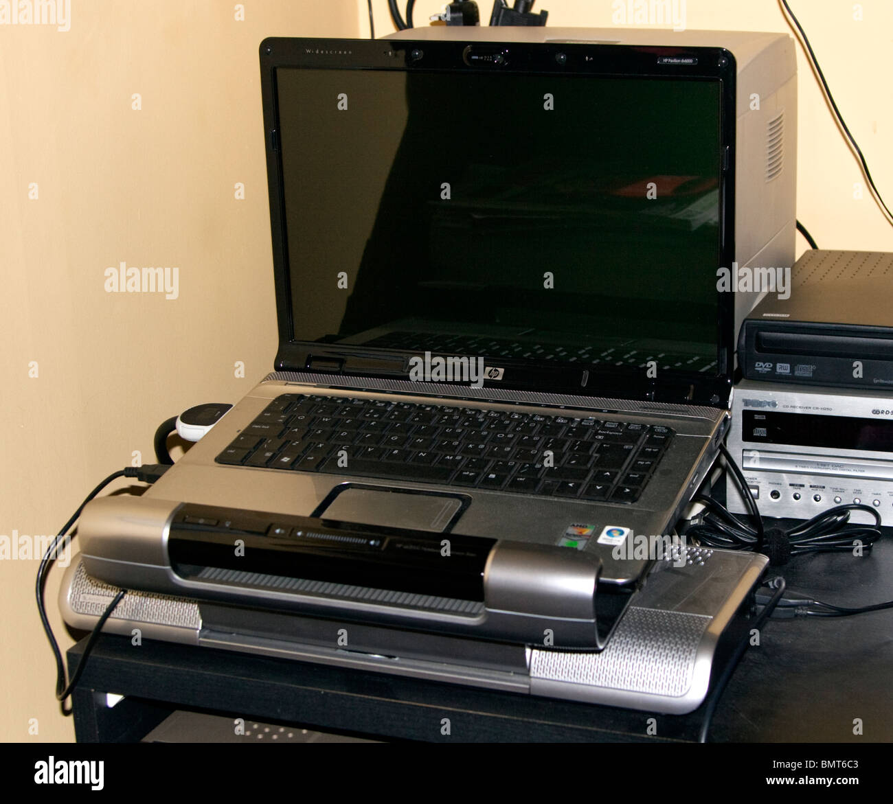 HP Laptop Computer on Docking Station Stock Photo Alamy