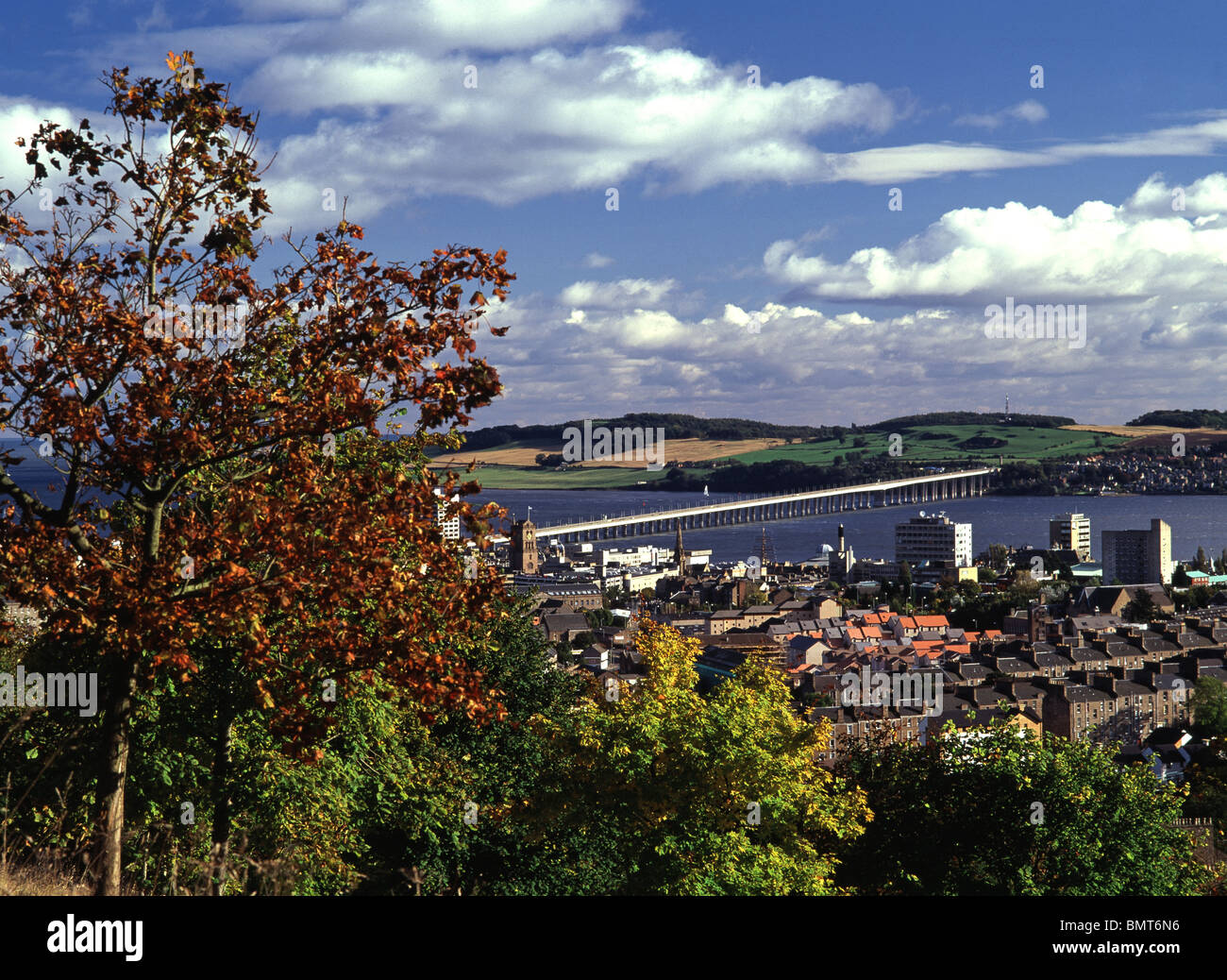 Tay Road Bridge & Buildings, Dundee, Tayside Stock Photo