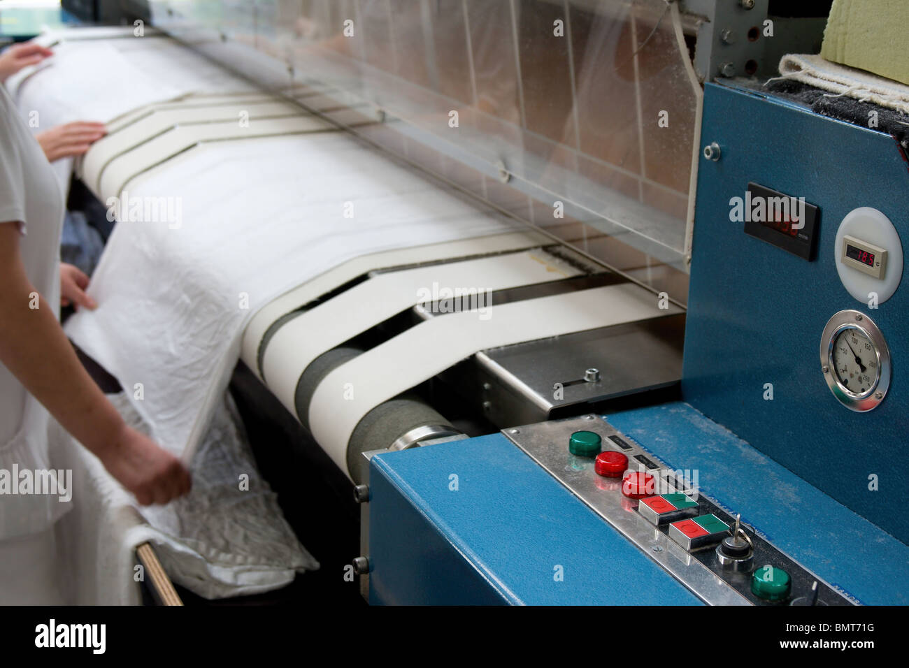 Automatic drying and ironing rolling press Stock Photo
