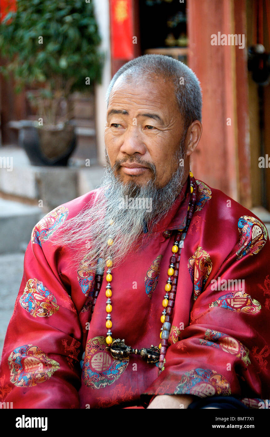 Portrait bearded man with interesting face Lijiang Old Town Yunnan China Stock Photo