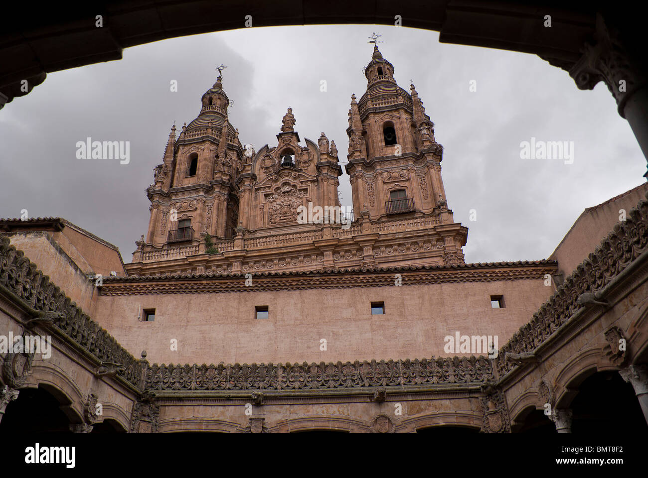 city of Salamanca, Clerecia from  the 'casa de las conchas''s court Stock Photo