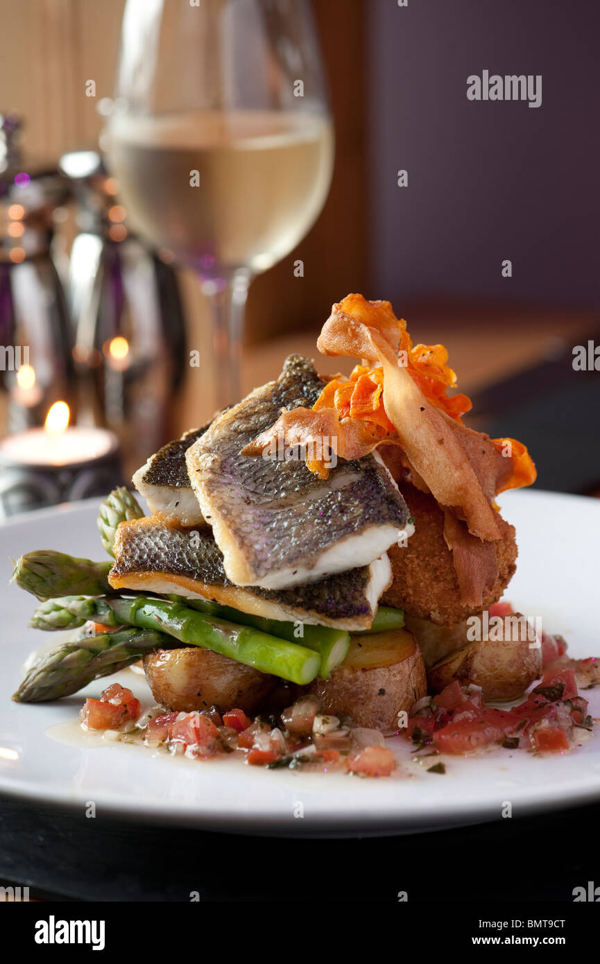 A meal of fresh sea bass at Gwesty Cymru hotel and restaurant