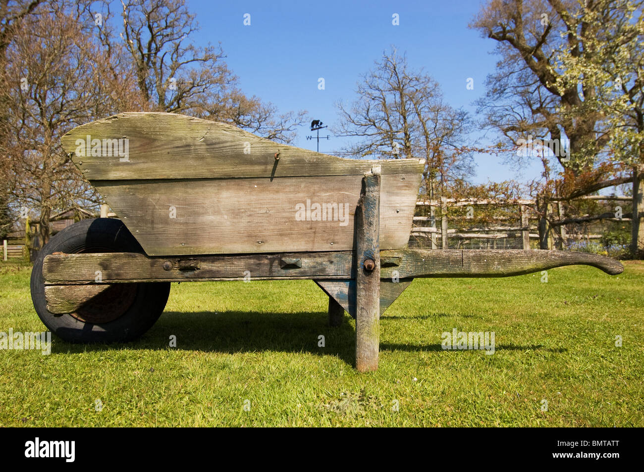wooden wheelbarrow Stock Photo