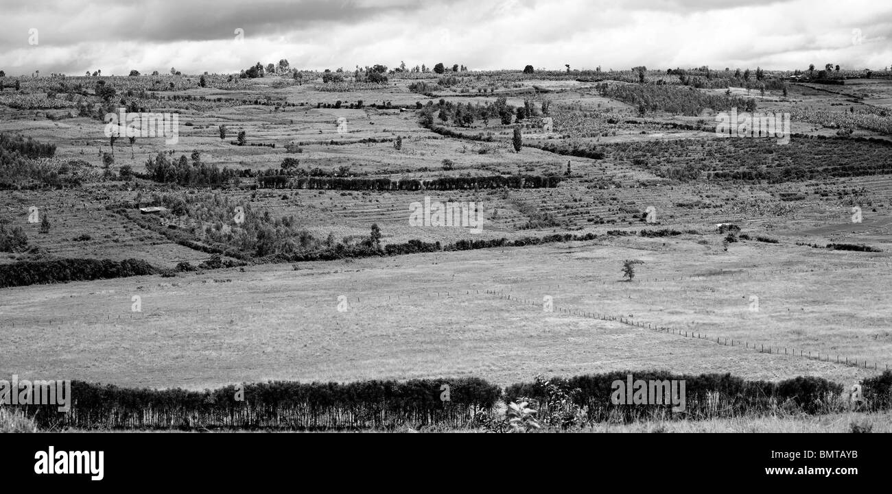 Black and white photograph of the African countryside, Rwanda, post genocide Stock Photo