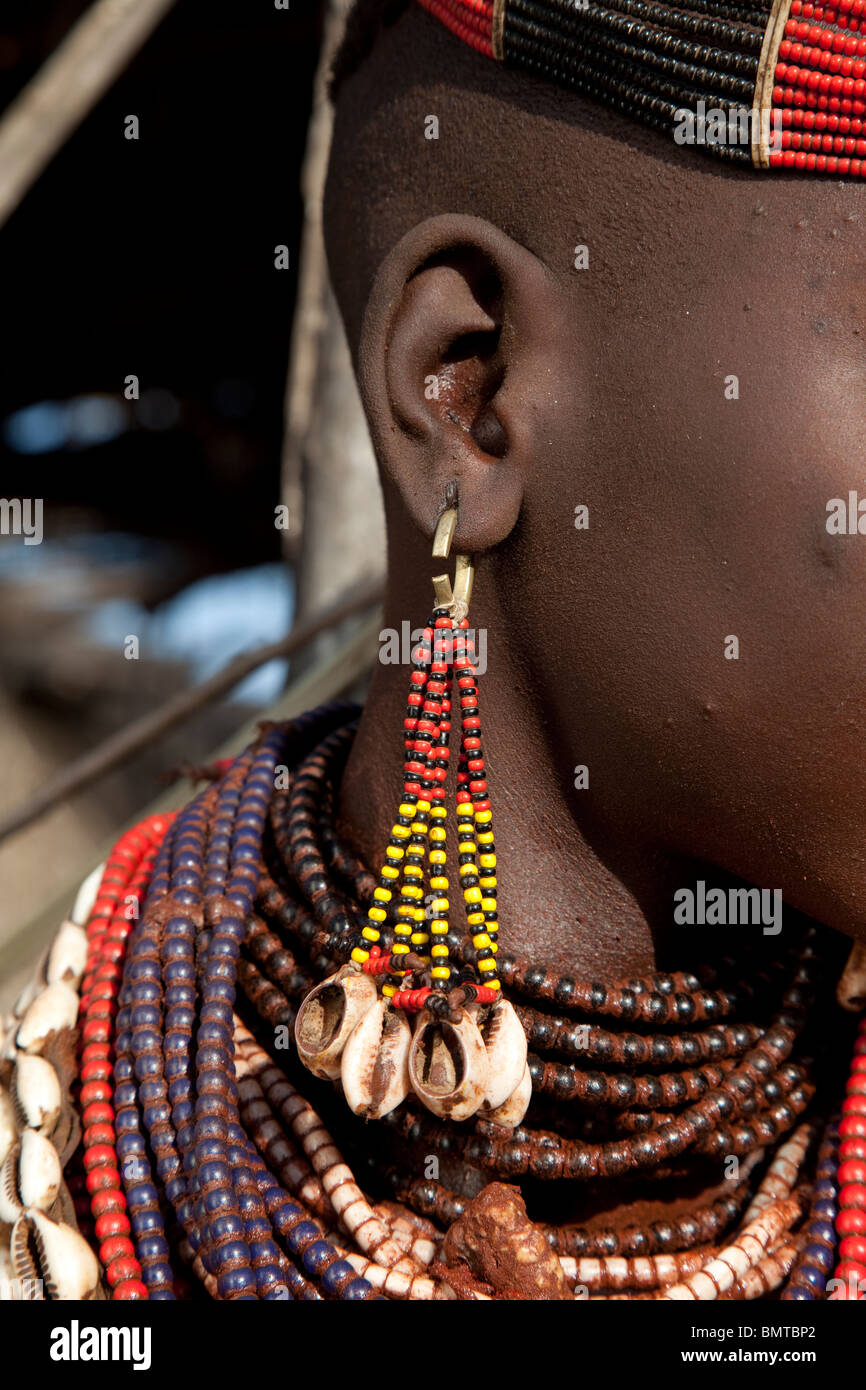 Africa. Ethiopia. Omo Valley. Village of Kolcho. Karo Tribeswoman. Stock Photo