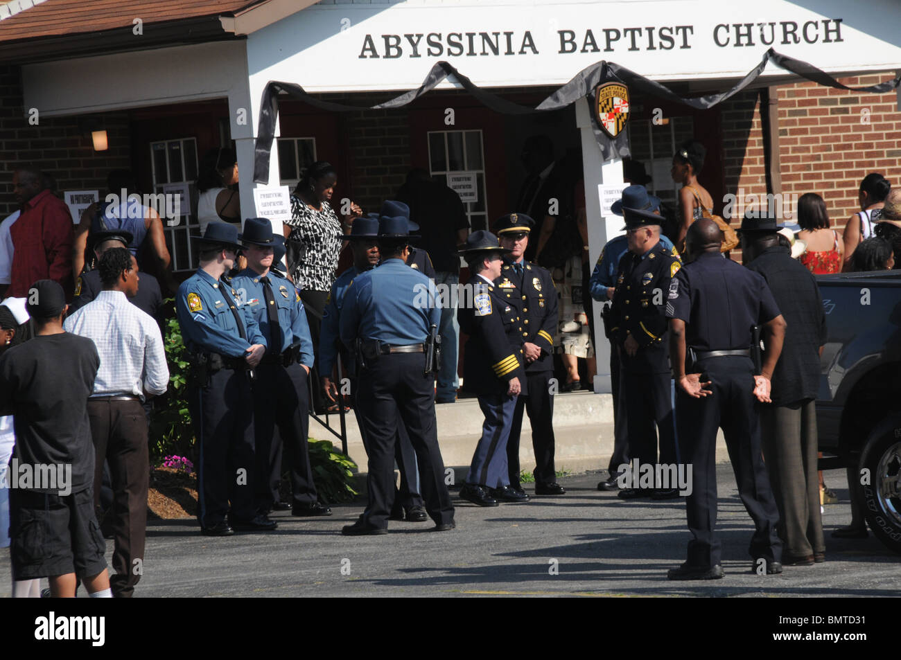 Hundreds of police and residents showed up for the viewing of a Md State Trooper who was gunned down in Forestville, last week Stock Photo