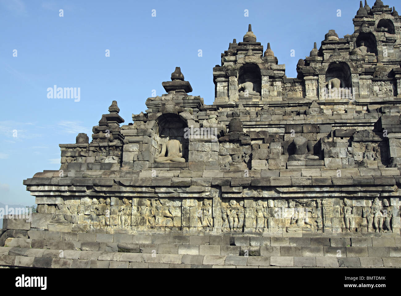 Indonesia-Java-Borobudur, Viewers left corner showing 2nd Terrace and ...