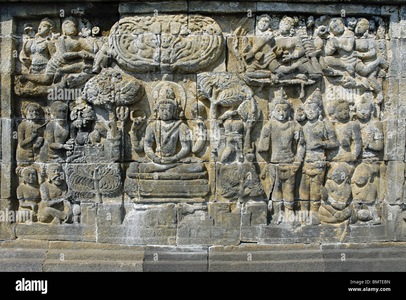 Indonesia-Java, Borobudur, Four armed Shiva/Vishnu. Seated in padmasana. 3rd gallery. Stock Photo