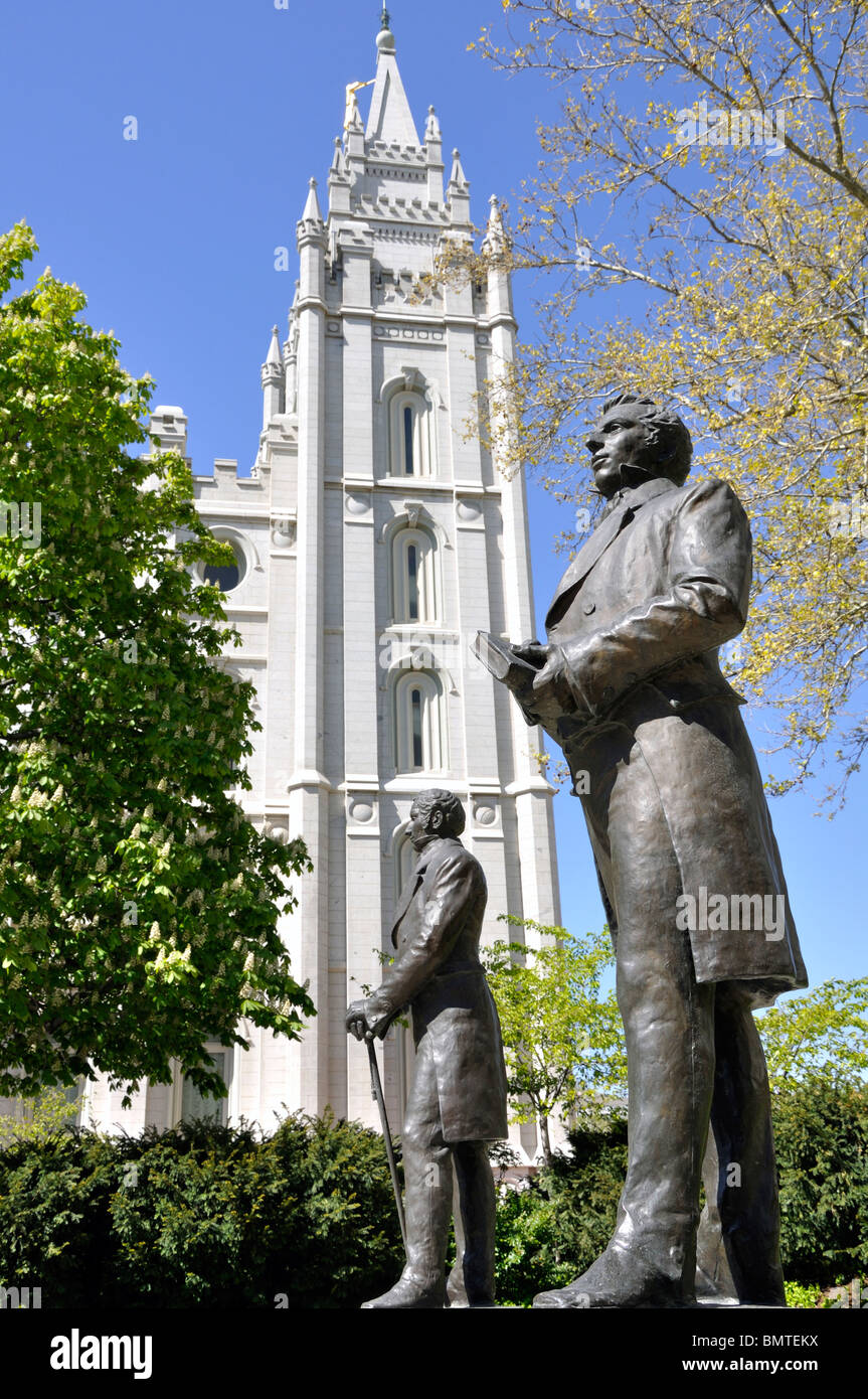 Joseph and Hyrum Smith statues at Temple Square, Salt Lake City, Utah, USA. Stock Photo