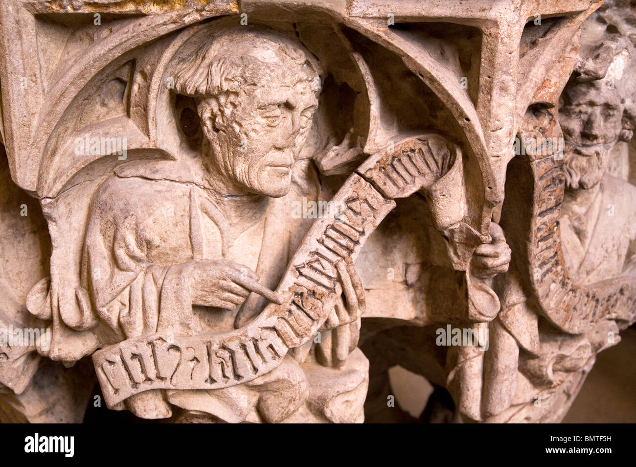 Detail from a medieval sculpture on the font of Ulm Munster in Ulm, Baden-Wuerttemberg, Germany. Stock Photo