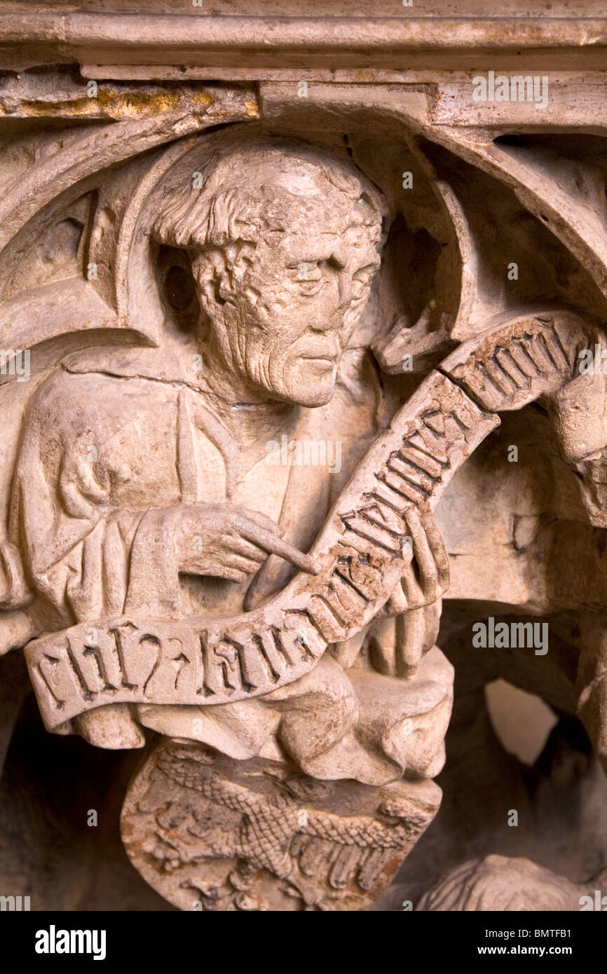 Detail from a medieval sculpture on the font of Ulm Munster in Ulm, Baden-Wuerttemberg, Germany. Stock Photo