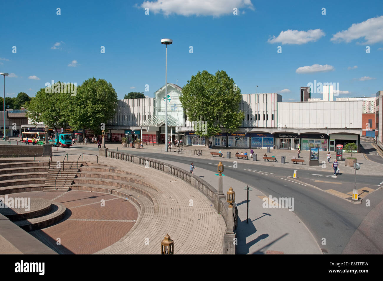 Mersey Square with Merseyway Shopping Centre in the the background,Stockport,Greater Manchester,UK. Stock Photo